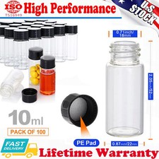 10ml Glass Vials w/Screw Caps and Plastic Stoppers for Lab/Travel Storage Vials