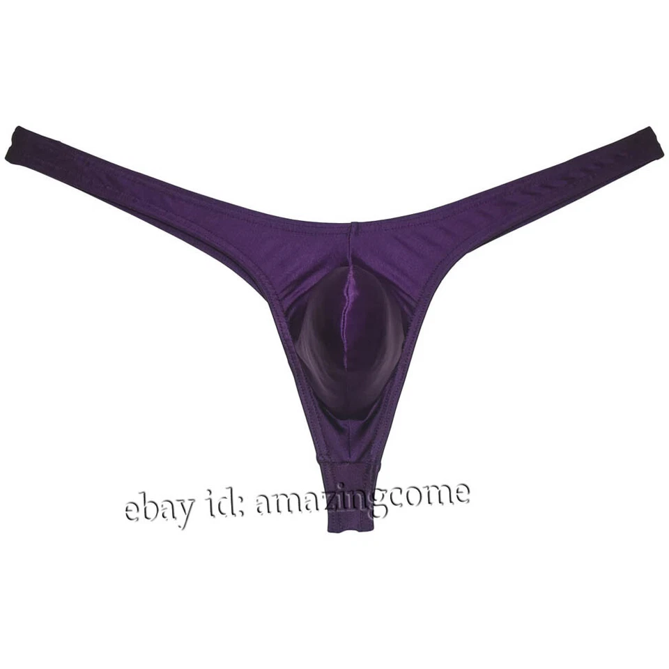 Hot Men's 3-Pack Shine T-back Soft Underwear Bulge Pouch Bikini Thong Underpants - Image 3 of 4