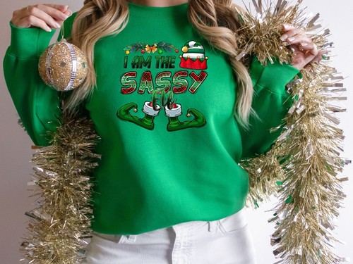 I Am The Sassy Elf, The Sassy Elf, Funny Christmas Sweatshirt, Ugly Christmas Sw - Picture 6 of 19