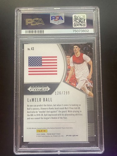 2020 Panini Prizm LAMELO BALL #43 Rookie RC HORNETS /299 Red Prizm - PSA 10 GEM - Picture 2 of 2