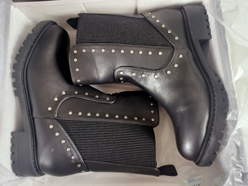 BNIB City Chic Size 39 8 Wide Fit MINKE Ankle Boot Black Biker Silver Studs - Picture 11 of 20