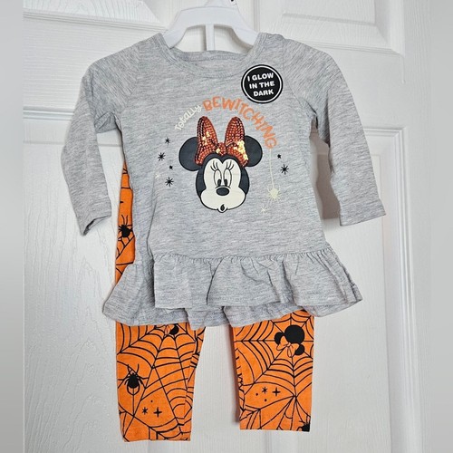 Disney junior Minnie girls glow in the dark gray and orange outfit size 12mo