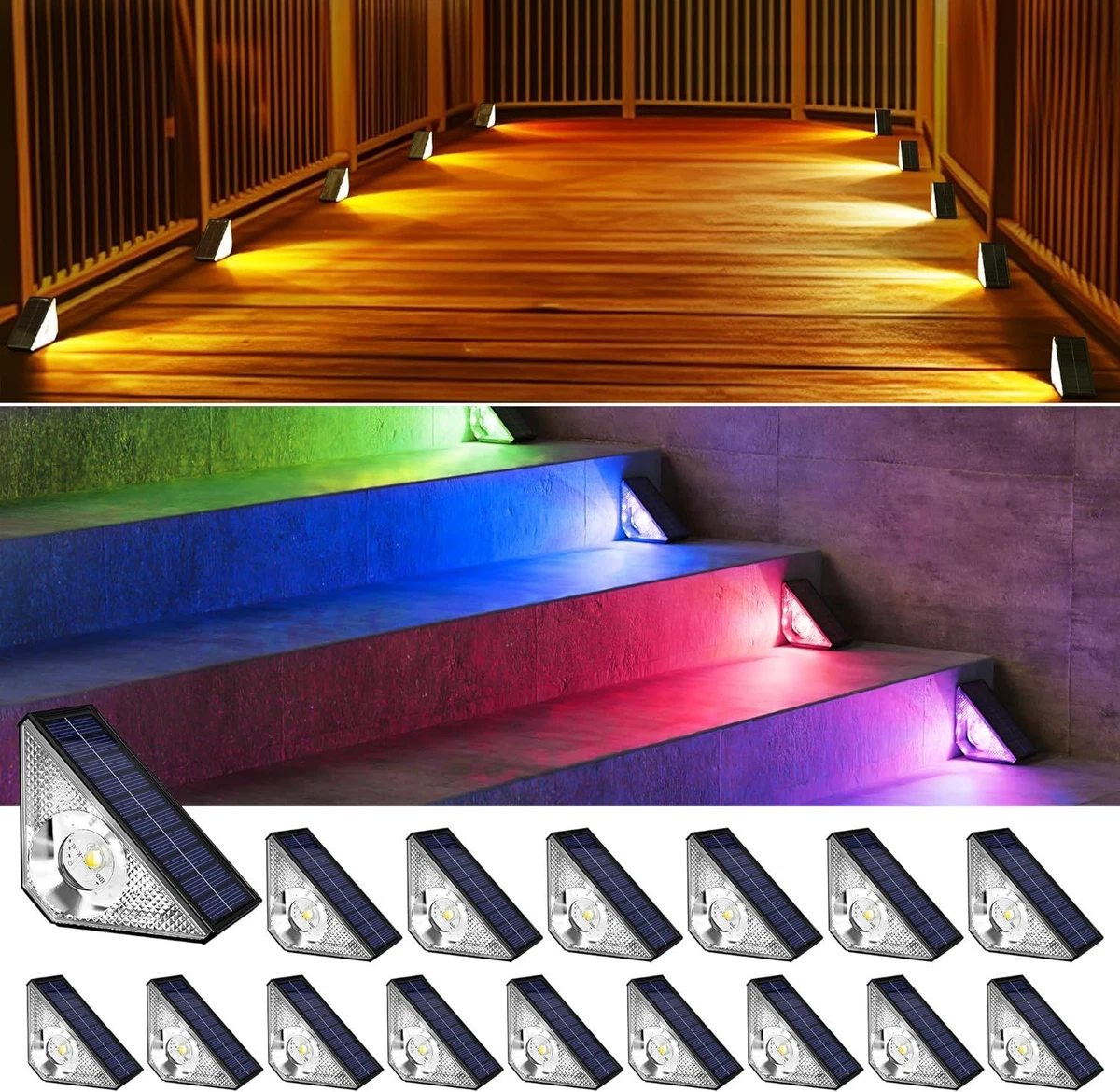 JACKYLED 16 Pack Solar Step Lights Outdoor Waterproof LED Warm