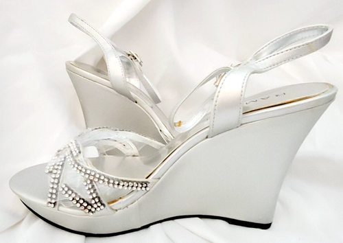 Rampage Allyson Silver Strappy Rhinestones Silver Wedge Sandals Shoes Size 9M - Picture 13 of 16