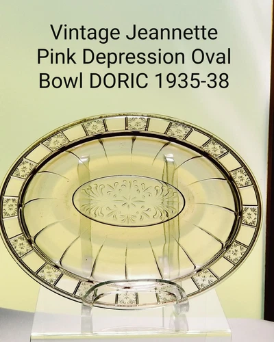 Vintage Jeannette Depression Glass Oval Vegetable Bowl PINK DORIC 9 1/2" 1935-38
