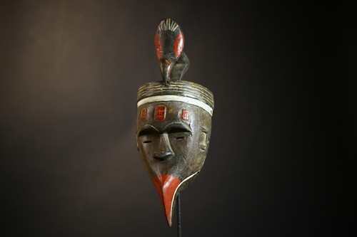 African Red Carved Wood Baule Mask Unique Tribal Wall Art Decor Accent-G4681 - Picture 12 of 24