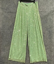 Nasty Gal Sequin Pants Womens 4 Green Wide Leg Party Clubwear Disco 80s Trousers