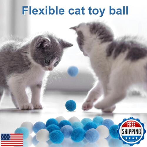 Yuanchu 30Pcs Cat Pom Pom Ball Toy, Soft Plush Interactive Cat Balls 3cm/1.18 - Picture 3 of 5