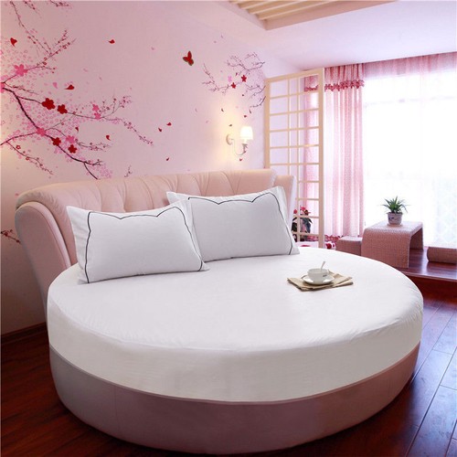 Solid Color Cotton Round Fitted Sheet Bed Cover pillowcase 200/220cm - Picture 89 of 93