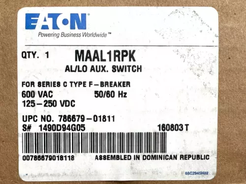 NEW EATON Cutler Hammer MAAL1RPK AL/LO AUXILIARY SWITCH + ALARM SWITCH COMBO