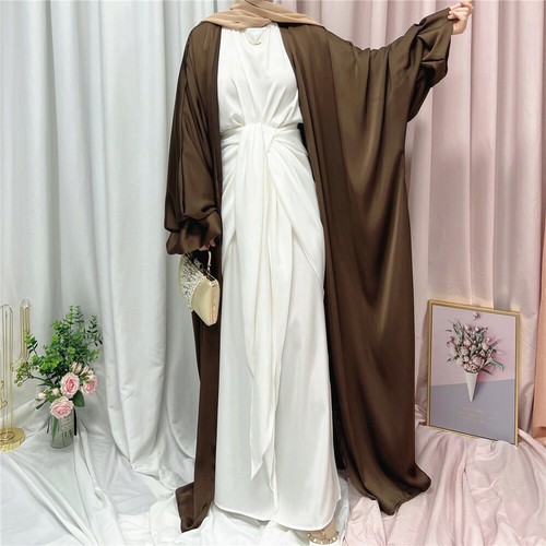 Offene Kaftan Damen Satin Cardigan langes Kleid Abaya muslimischer Kimono Ramadan Robe Neu - Bild 28 von 31