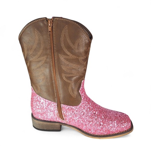 Rollda Sparkle Pink Glitter Faux Leather Western Cowboy Boots NZX38 Youth 5 - Picture 7 of 11