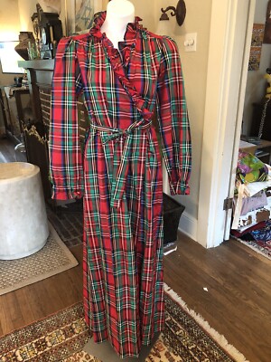 green and red plaid dress 70s Red Plaid Wool Maxi Dress main image 0
