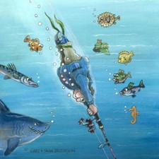 Ceramic Backsplash Tile Mural Comical Fun Kitchen/Bathroom - Deep Sea Fishing