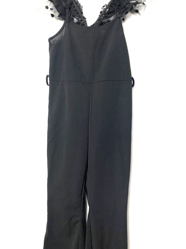 WDIRARA Girl's Jumpsuit Black Bootcut Flare Mesh Polka Dots Size 10 Years Old - Picture 13 of 14
