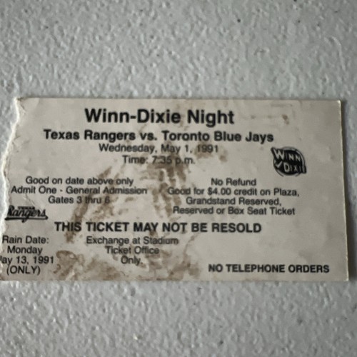 Nolan Ryan 7th No Hitter Baseball Game Ticket Stub May 1st 1991 Winn Dixie Night - Picture 3 of 8
