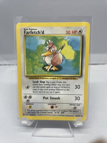 Juego de cartas coleccionables Pokémon Farfetch'd Base Set 27/102 regular ilimitado poco común - Imagen 1 de 4