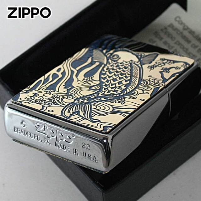Zippo Carp Blue #200 Gold Plated Double Sided Nickel Plated 2MPP