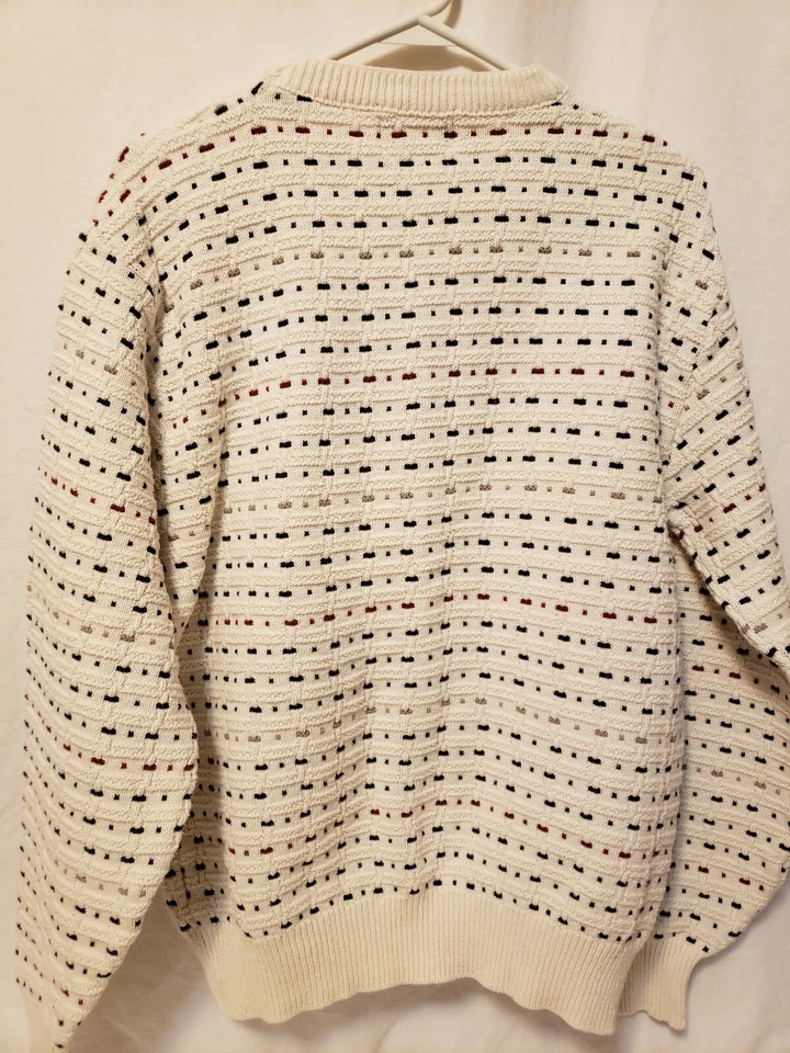 Pullover Sweater Size Medium 100% Cotton Ivory/Beige Multicolor Crew Neck Vintag - Image 3 of 4
