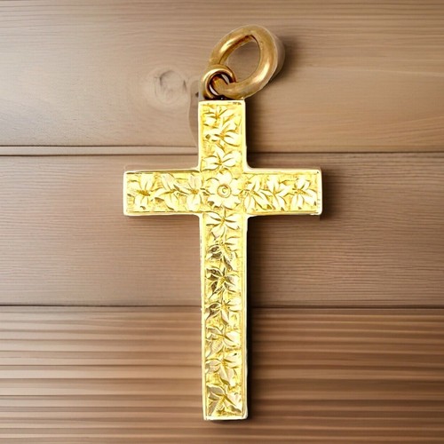 Antique Engraved Cross 9ct Gold B,ham 1898 - 4 X 2.2cm - 3.55 gr