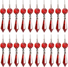 20 Pcs Red Crystal Chandelier Prisms with Octagon Beads for DIY Decor