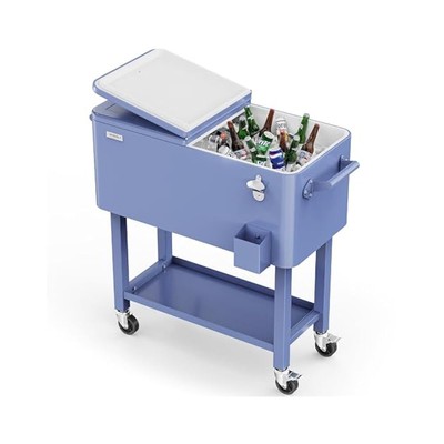 Large Capacity Rolling Ice Chest, 80 Qt Beverage Cooler with Lockable Wheels