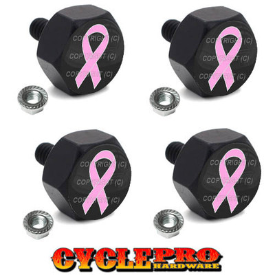 /"Pink Ribbon/" Custom License Plate Frame Tag Bolts 2 Black Billet Aluminum