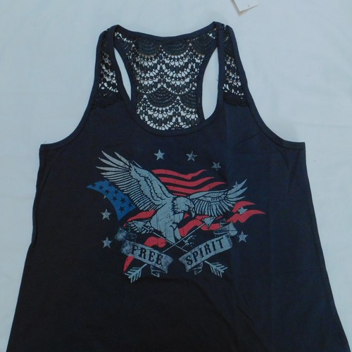 FIFTH SUN Crochet Racerback Graphic Print Tee Juniors Womens Large NWT - Picture 2 of 6