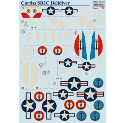 Decal airplane 1:72 Curtiss SB2C Helldiver Waterslide decals Print Scale 72-139