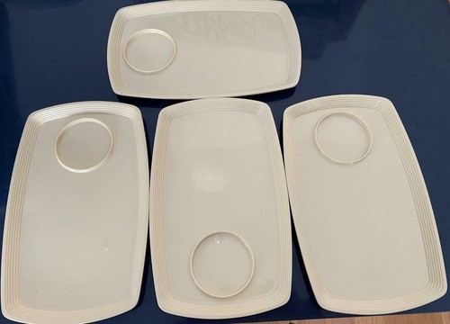 Thermo Temp Melmac Mallory Randal 1950's Snack Set Tray Set 4 NIP Raffiaware - Picture 2 of 8