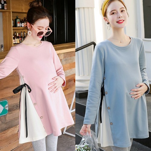 Umstand Patchwork Kleid Herbst Langarm Umstandskleid Korean Style Neu - Bild 4 von 27