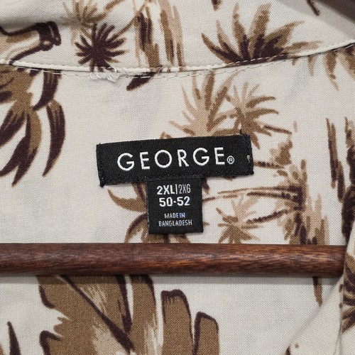 George Mens Brown Hawaiian Button Up Short Sleeve Shirt Size 2XL - Picture 2 of 7