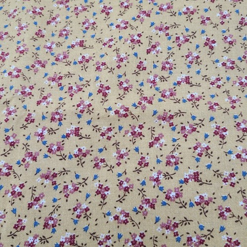 Vintage VIP Prints Cranston Cream Burgundy Blue Calico Cotton Fabric 44x 3yds