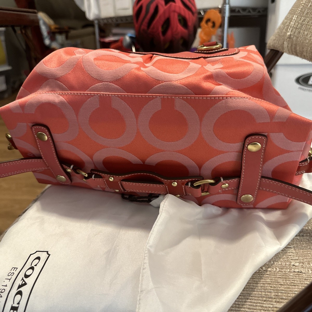 Coach Pink Purse Vintage Pink Fabric Red Handles New Without Tag