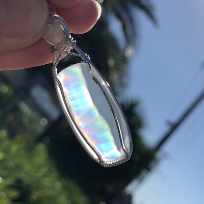 Iris Agate & Welo Opal Wire Wrapped Sterling Silver Pendant