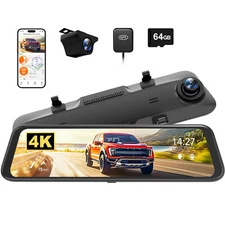 WOLFBOX 4K 12inch Dash Cam ADAS Mirror Car Rear View Dual Camera Voice Control
