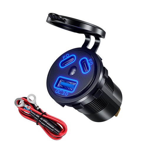 45W USB Charger Socket Dual PD Type-C Car USB Charger for Car Marine Motorcycle - Photo 16 sur 18