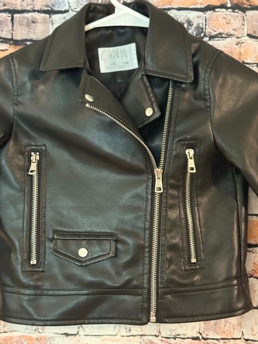 Zara Girls Faux Motorcycle Style Leather Jacket Size 6 - Picture 2 of 7