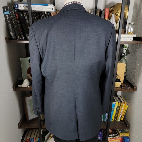 Perry Ellis Herren Sport Mantel Blazer Zwei Knopf Einfarbig Grau Wolle Spitze Gr. 46 L - Bild 12 von 16
