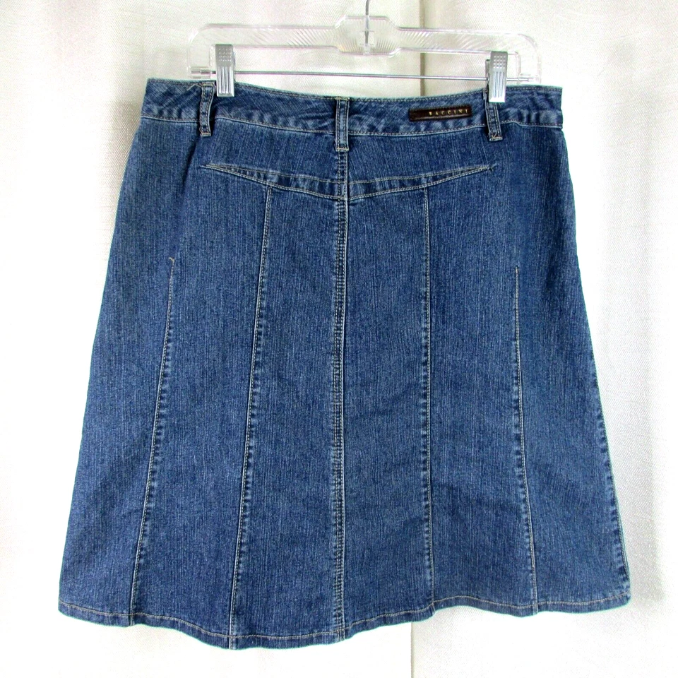 Baccini джинсовой ткани юбка Midi панели синий Jean размер 10 трапециевидный эластичной кожи нашивка - Изображение 2 из 4