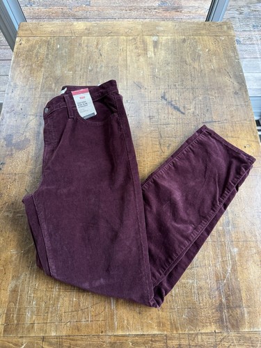 Levi's 724 Straight Jeans High Rise Slim Burgundy Maroon Cord 14 Damen Neu