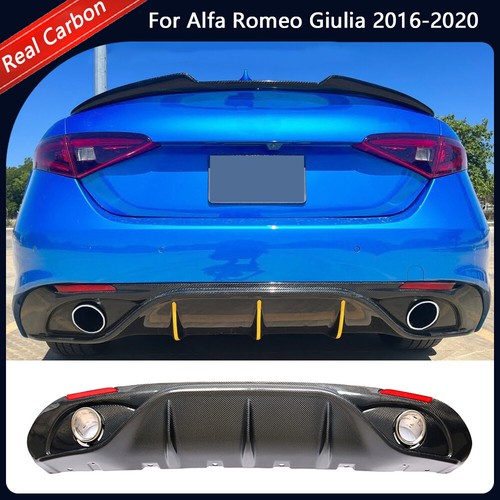 For Alfa Romeo Giulia 2016-20 Carbon Rear Bumper Diffuser Spoiler W/Exhaust Tips - Bild 1 von 12