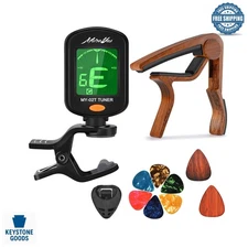 All-in-One Guitar Tuner, Capo & Picks Set for Acoustic, Electric & Ukulele
