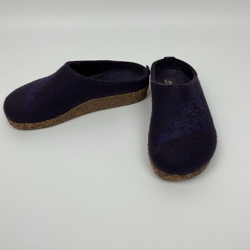 Haflinger Woll Clogs Damen 38 lila Filz Korksohle Hausschuhe kuschelig Cottagecore