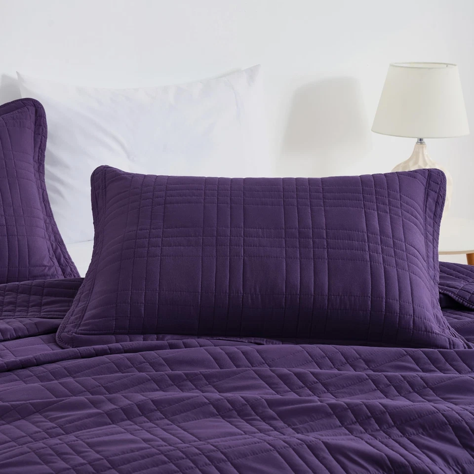 Kingston Queen Size Bedspread Set, 3-Piece Dark Purple Oversized Quilted Micr... - Image 4 of 4