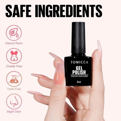 TOMICCA UV Nagellack Set, 5 Farben Gel Nagellack Mit Base & No Wipe Top Coat, Mi - Bild 6 von 7