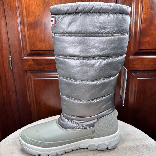 Hunter Women Metallic Snow Boot Size 10 Tall Winter Boots Silver Hail Grey New - Picture 6 of 18