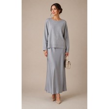 J.Jill Wearever Frost Gray Mixed Media Layered Sweater Midi Dress NWT M 254621