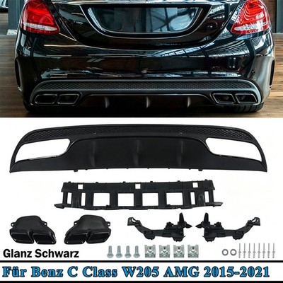 Passt für Mercedes W205 S205 Sport Line Heckdiffusor Schwarz Edition1 Endrohr
