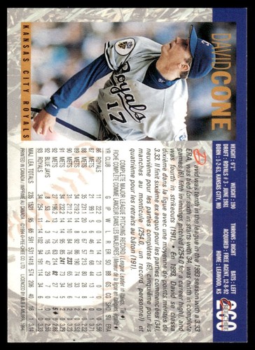 1994 O-Pee-Chee David Cone Toronto Blue Jays #260 - Picture 2 of 2